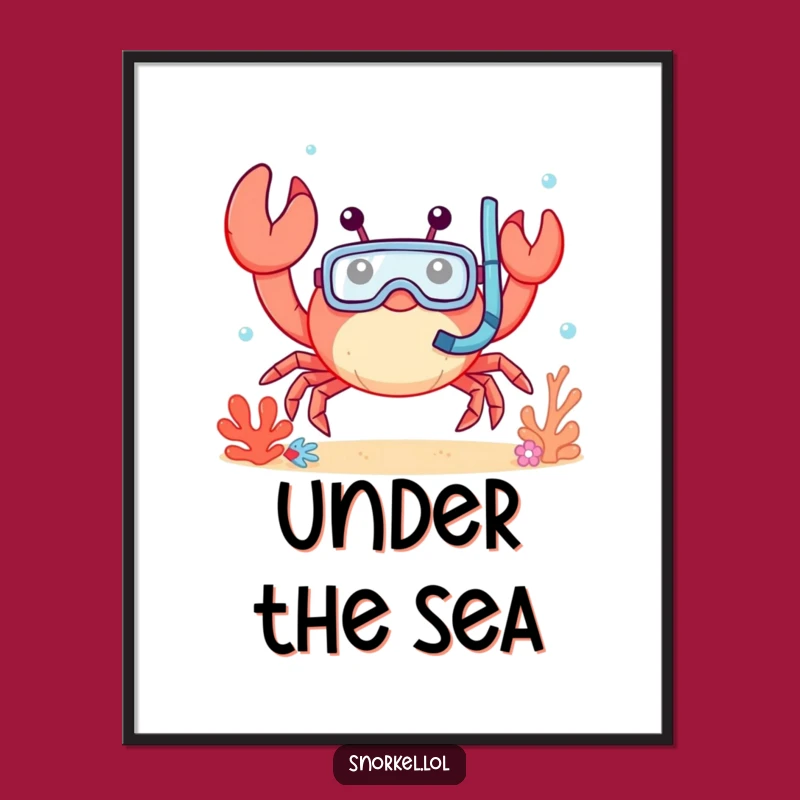 Funny Crab Snorkel Digital Print: Cheerful Waving Crab Art for a Hilarious Gift!