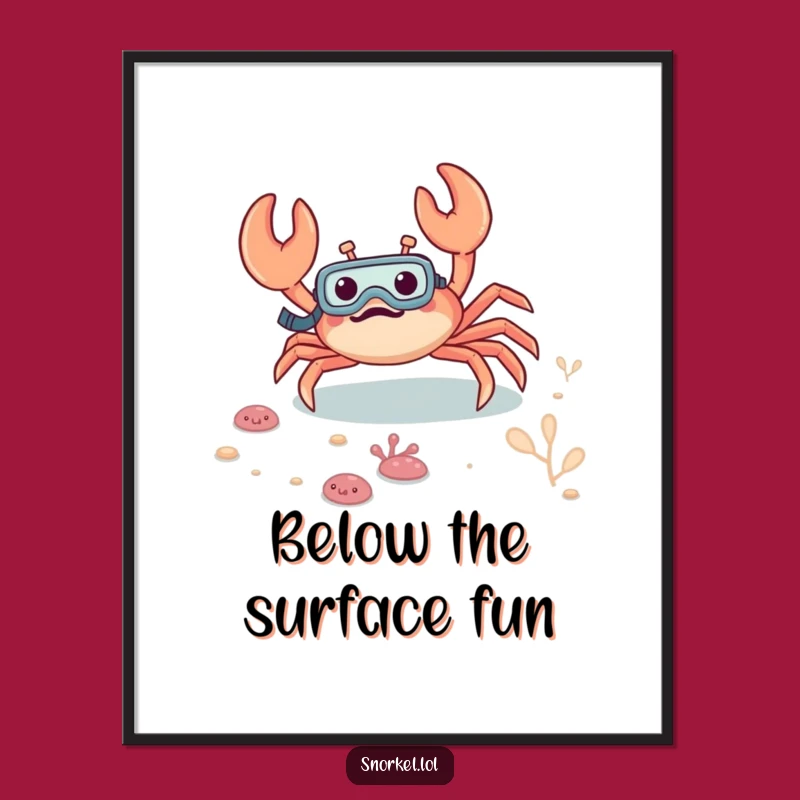Funny Excited Crab Snorkeling Digital Art: Instant Underwater Laughs Gift