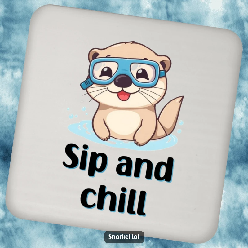 Funny otter coasters with goggles and snorkel, swimming happily. This set of cheerful aquatic designs protects surfaces with humor.