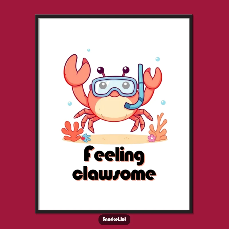 Funny Crab Snorkel Poster: Cheerful Waving Crab Art for a Hilarious Gift!