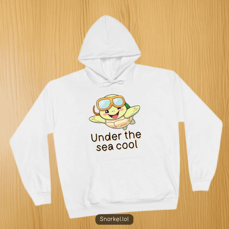Funny Turtle Snorkel Hoodie featuring a happy turtle with a snorkel mask, swimming contentedly, offering warmth and underwater charm.