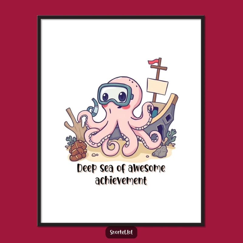 Funny Free Printable Wall Art: Octopus Shipwreck Explorer - Quirky Downloadable Ocean Decor