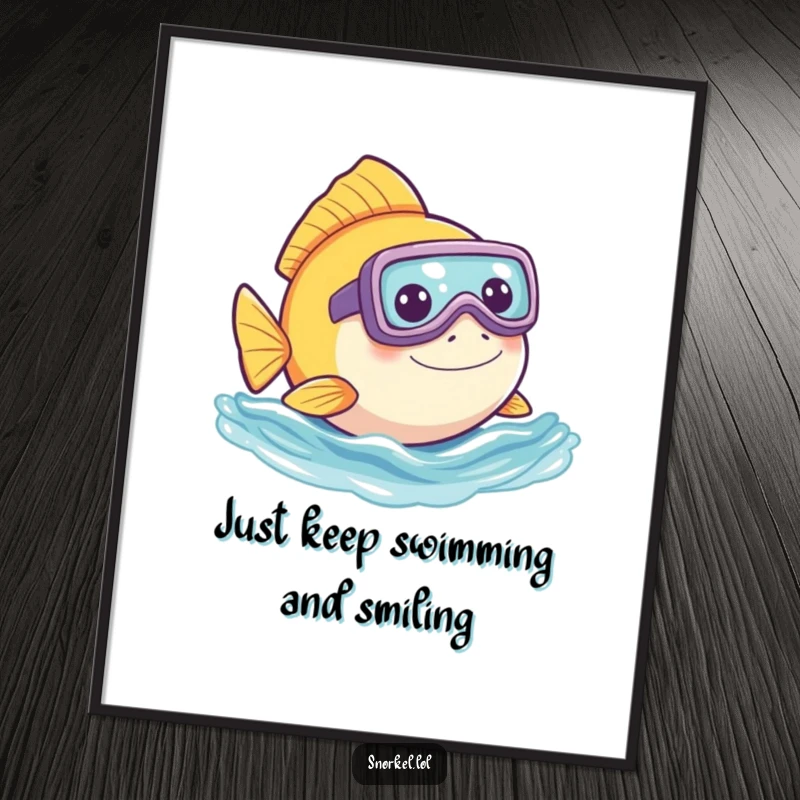 Funny Free Printable Wall Art: A playful fish with a snorkel peeks curiously from the water, bringing cheer to any room.