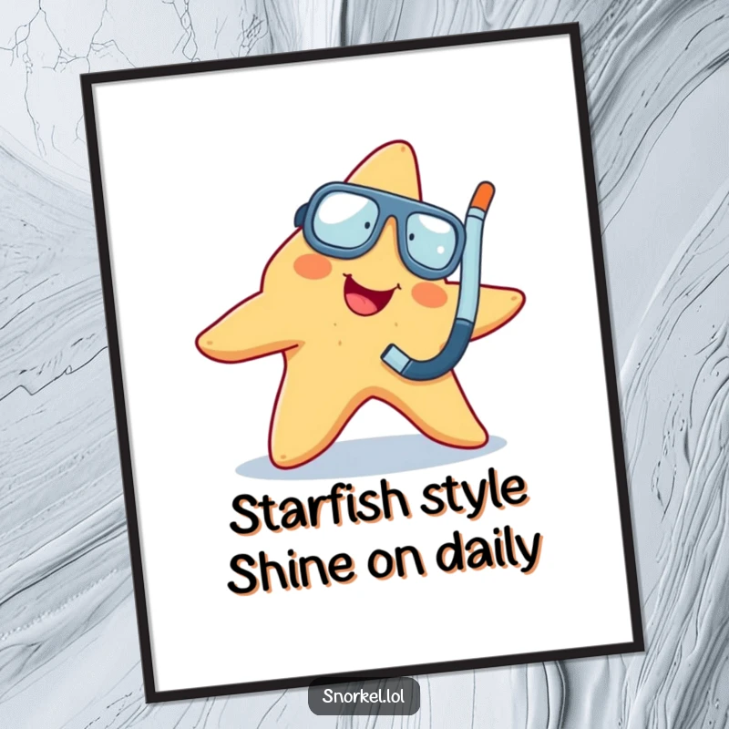 Funny Free Printable Wall Art: A cheerful starfish wiggles enthusiastically with a snorkel mask.
