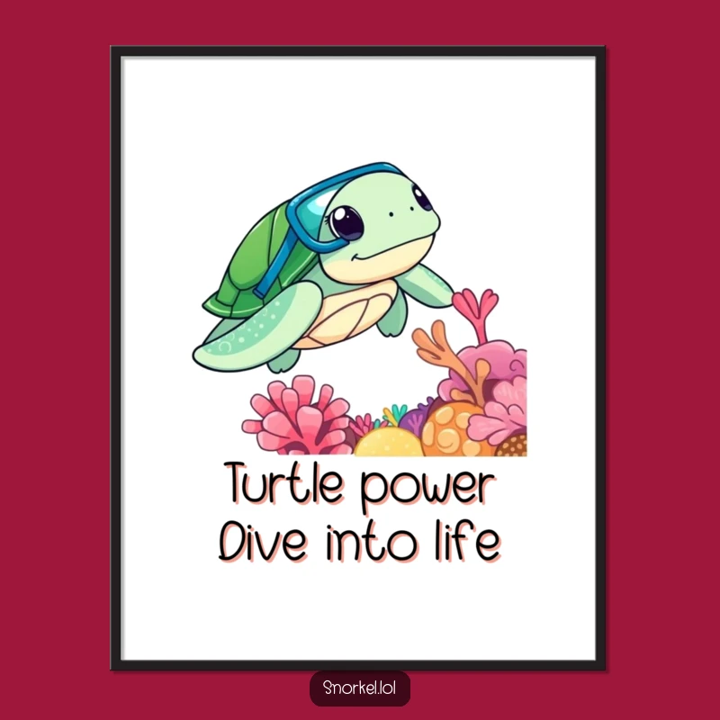 Free Printable Wall Art: Curious Turtle Snorkeler Funny Downloadable Art