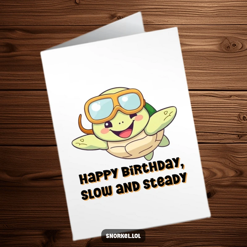 Funny Free Printable Birthday Card: A cheerful turtle wearing a snorkel mask swims happily, radiating birthday joy.