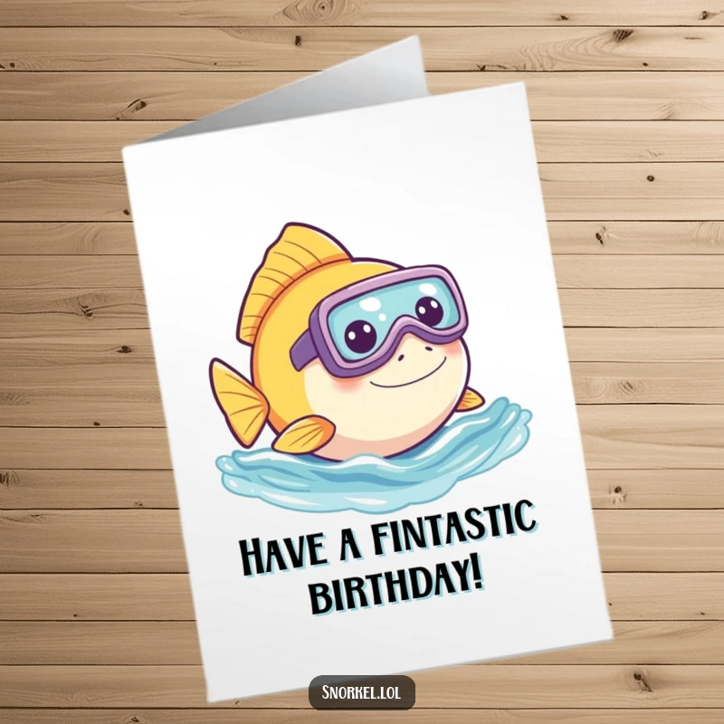 Funny Free Printable Birthday Card: A playful fish with a snorkel peeks excitedly out of the water to wish happy birthday.