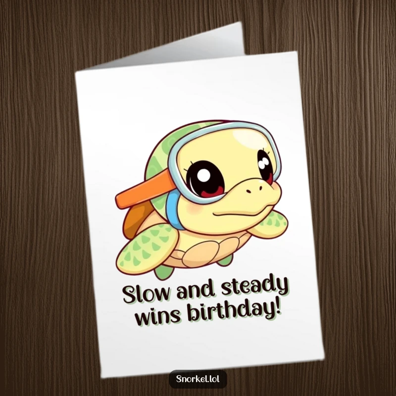 Funny Free Printable Birthday Card: A curious sea turtle with a snorkel and excited expression surfaces to wish happy birthday.
