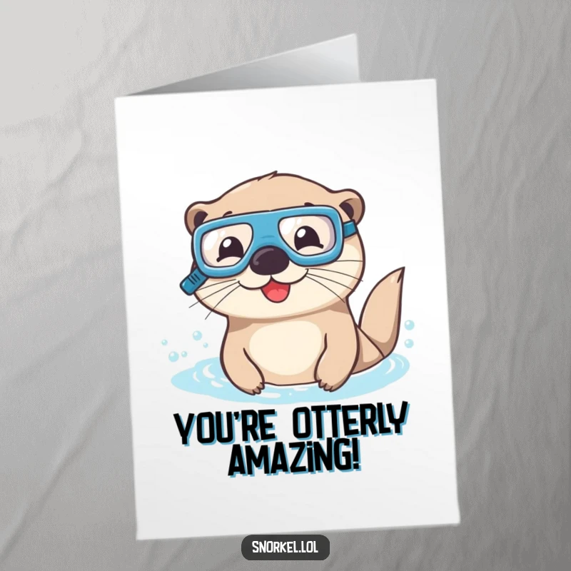 Funny Free Printable Congratulations Card featuring a cheerful otter with goggles and snorkel, celebrating a great success underwater.