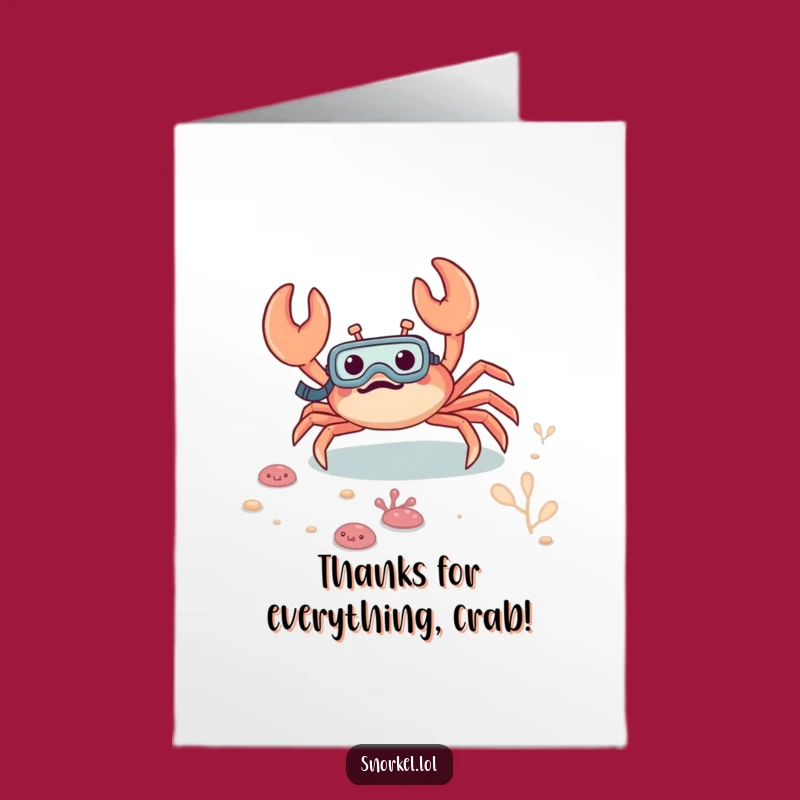 Free Printable Thank You Card: Excited Crab Snorkeler for a Funny Downloadable Gift