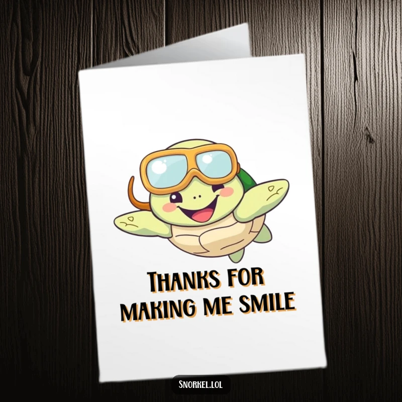 Funny Free Printable Thank You Card: A smiling turtle with a snorkel mask swims happily, conveying thanks.